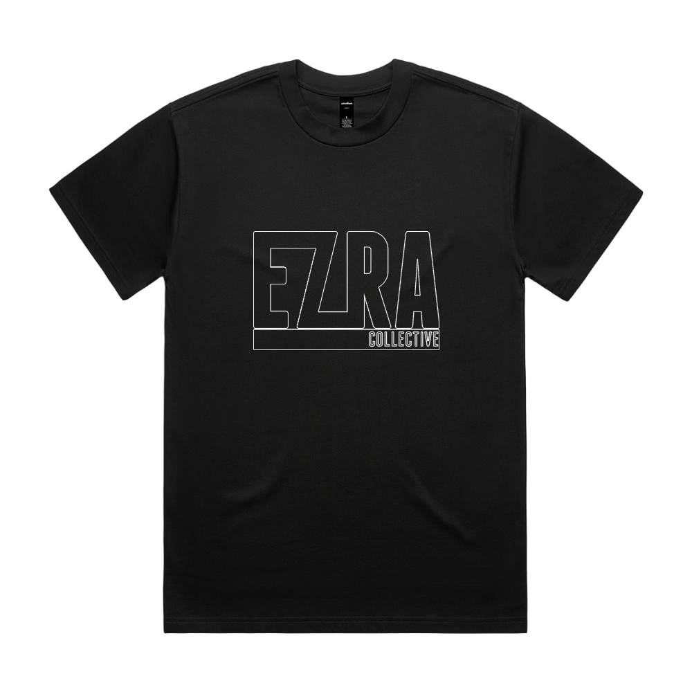 Black EZ logo tee with outlined font