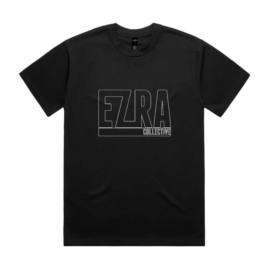Black EZ logo tee with outlined font